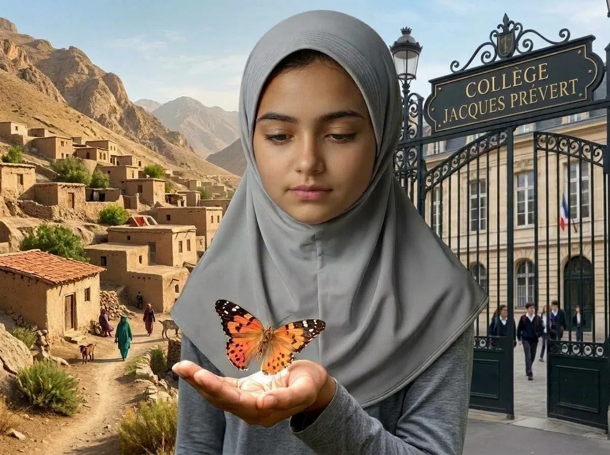 Un papillon au-dessus de la main de Parwana