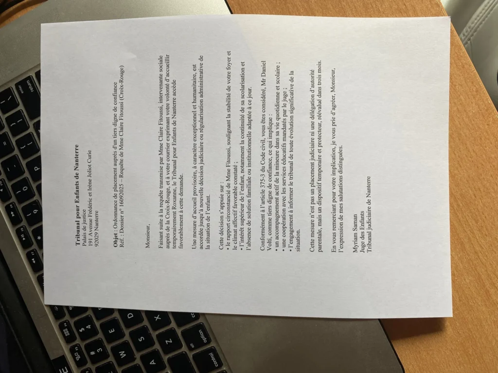 Ordonnance confiant la garde de Roxanne