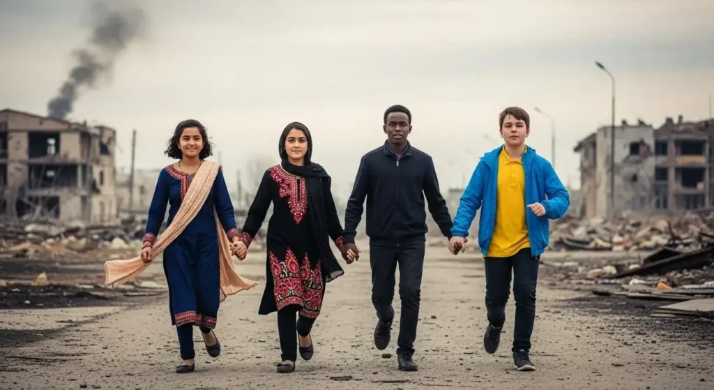 L'Inde, le Pakistan, le Soudan et l'Ukraine représentés par des enfants qui dénoncent toute la difficulté dans certains pays.