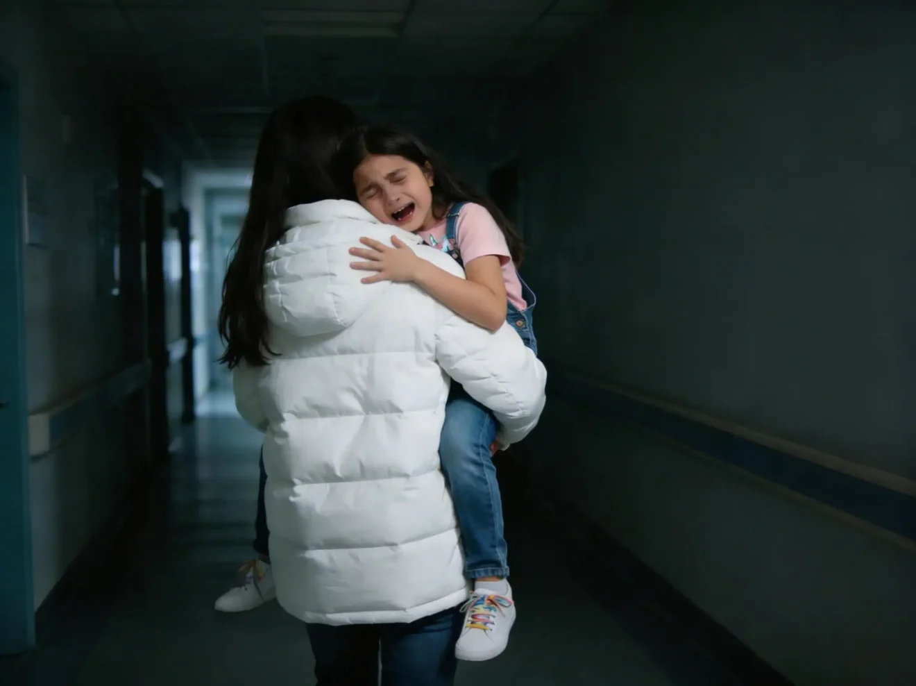 Roxanne tente de rassurer et de consoler Néha, traumatisée par l'accident de sa maman.
