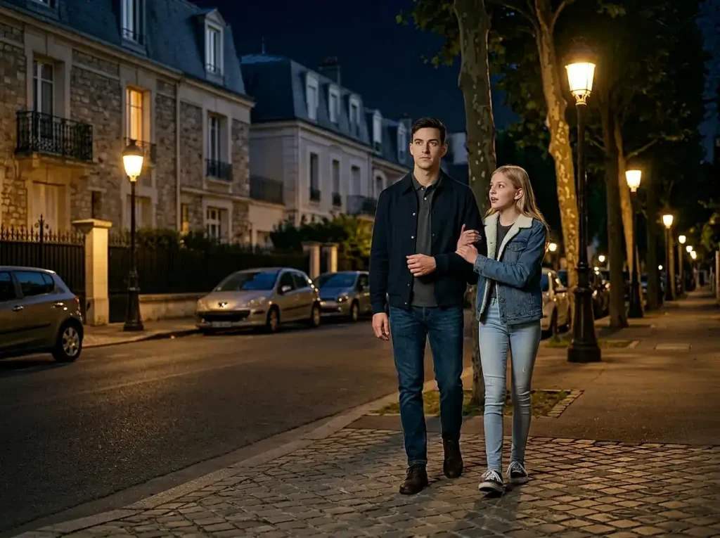 Aléïc et Florence marche en ville la nuit.
