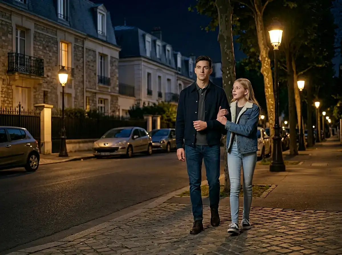 Aléïc et Florence marche en ville la nuit.