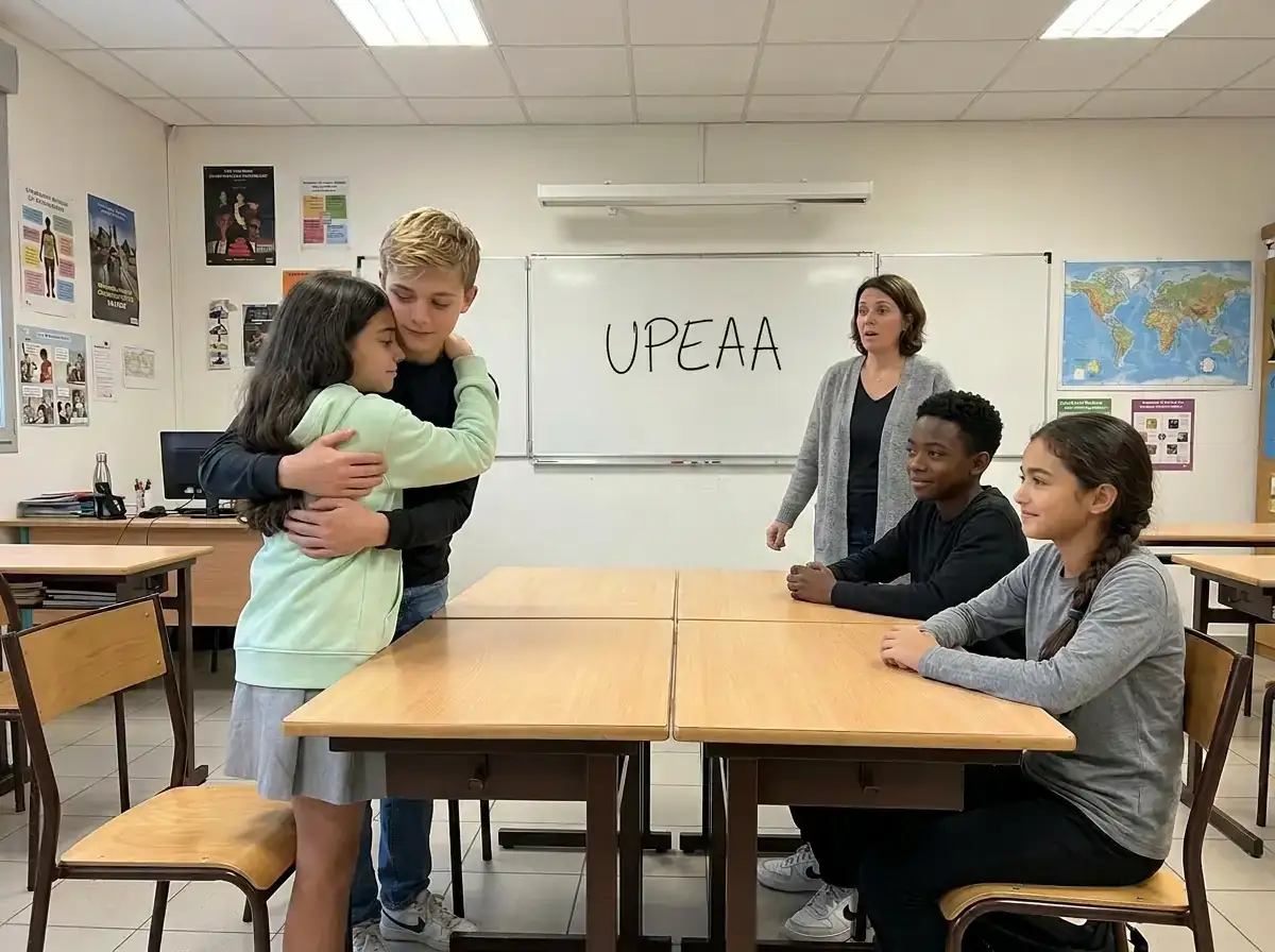 Dmytro et Roxanne s'enlacent en cours UPEAA