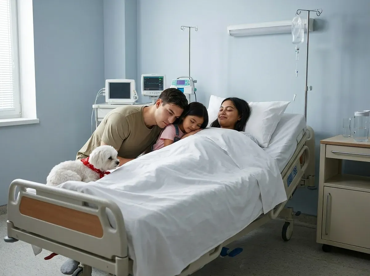 Aisha à l'hôpital avec Néha et Aléïc