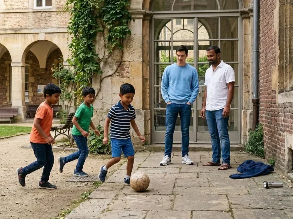 Birsa joue au foot dans la cour de Saint Camille