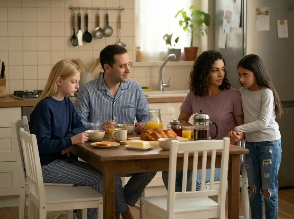 Petit déjeuner en famille recomposée